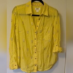 Anthropologie Pineapple Embroidered yellow blouse